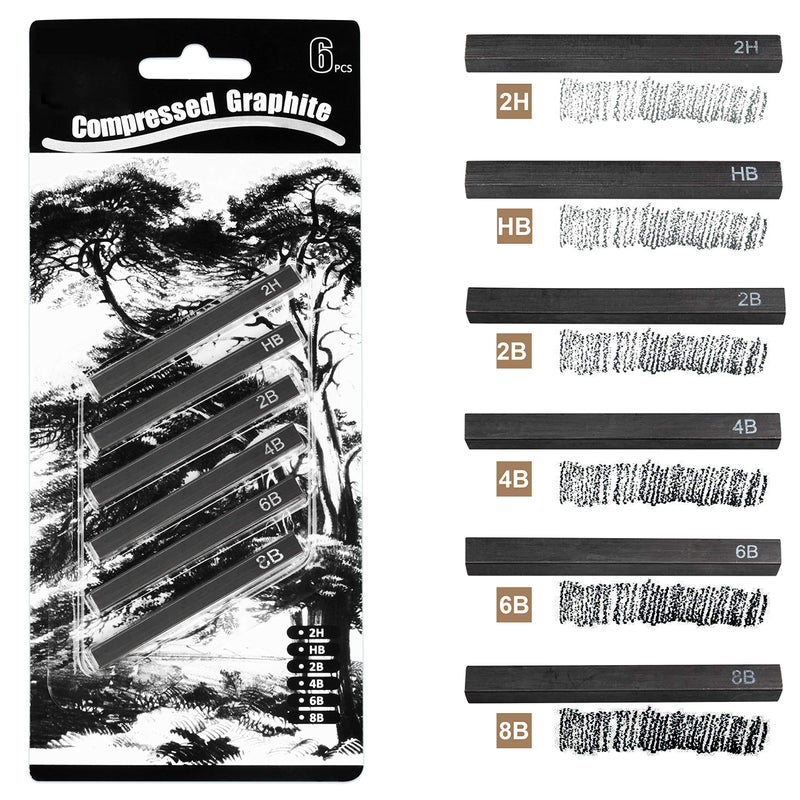 MyLifeUNIT Compressed Graphite, Square Drawing Pencils for Artists, Pack of 6 (2H, HB, 2B, 4B, 6B and 8B) - Image 1